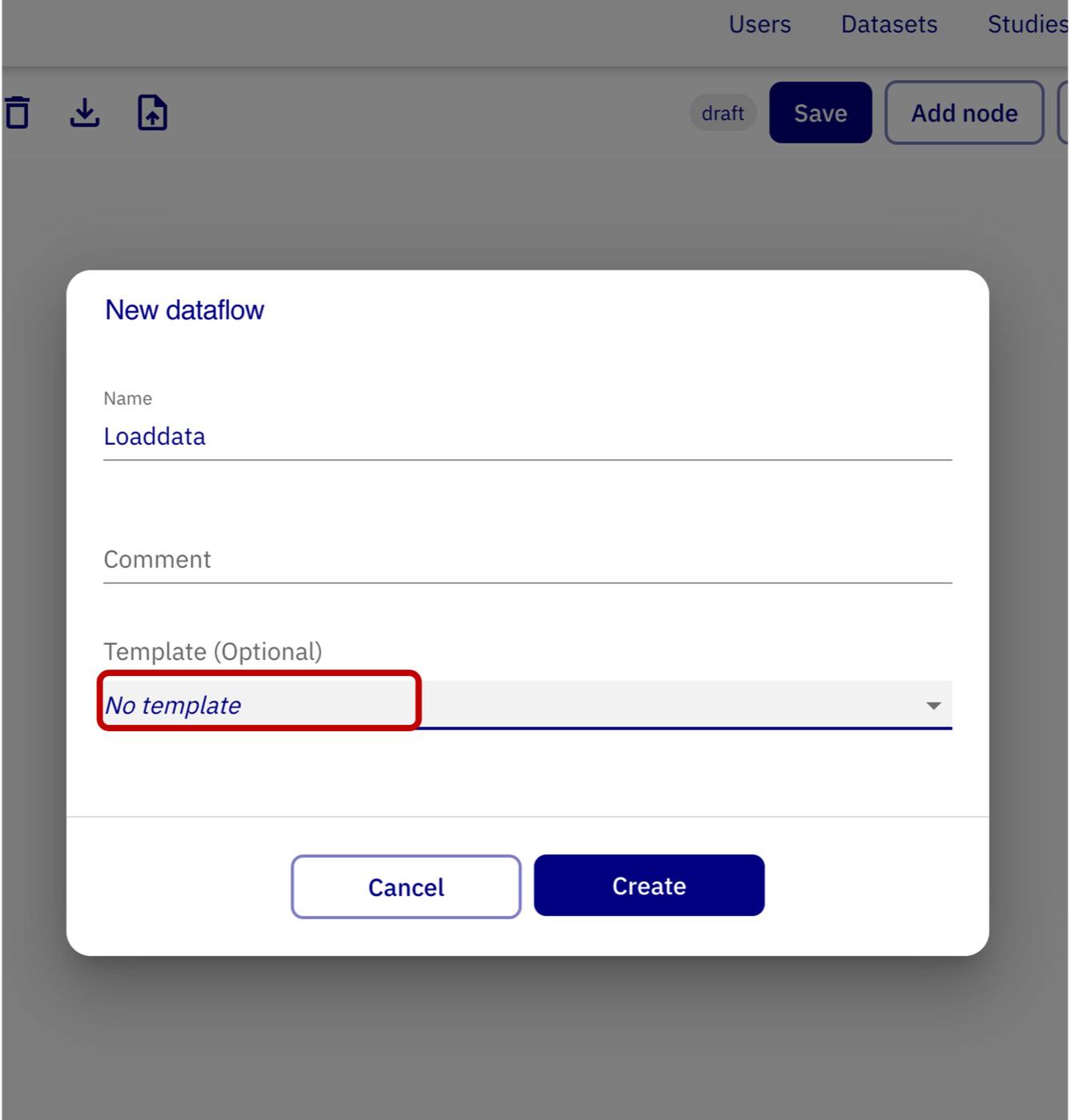 Enter dataflow name